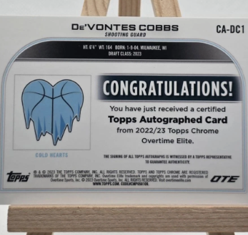 2023 Topps Overtime #CA-DC1 De'Vontes Cobbs Blue Autograph /99 SP