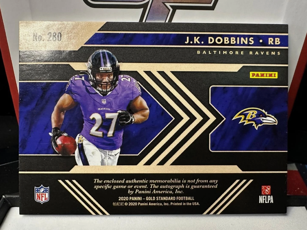 2020 GOLD STANDARD J.K. DOBBINS RAVENS NFL SP #/22 Rookie Patch Relic