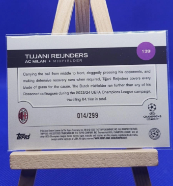 Tijjani Reijnders Topps UCC 2024-25 Purple Refractor Ac Milan /299